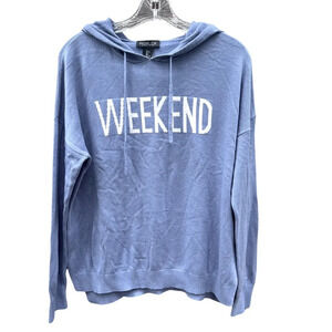 Rachel Zoe Blue Cashmere Blend Weekend Hoodie Sweater Size Large‎ Novelty